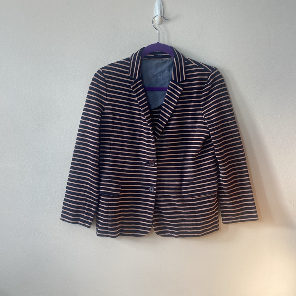 J. Crew striped blazer Black & Brown, Tan Button up Preppy Office  Medium Large